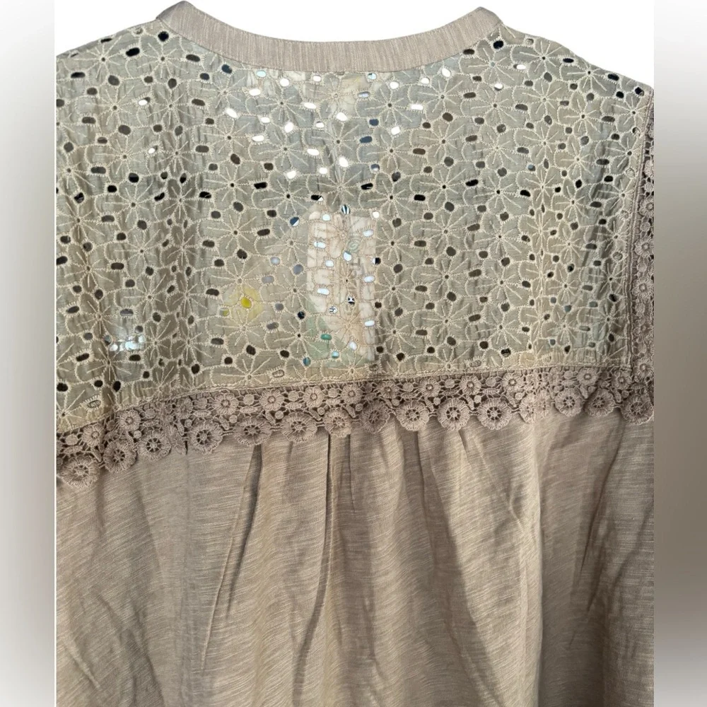 NWT Boden Notch Neck Woven Mix Top Camel Prarie Beige Taupe Eyelet Collar 20/22